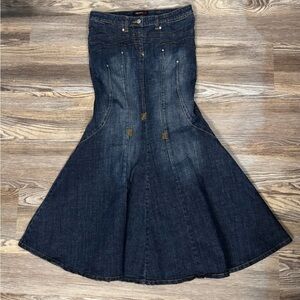 Bisou Bisou Women’s Size 6 Denim Maxi Skirt Trumpet Y2K Vintage Mermaid Style